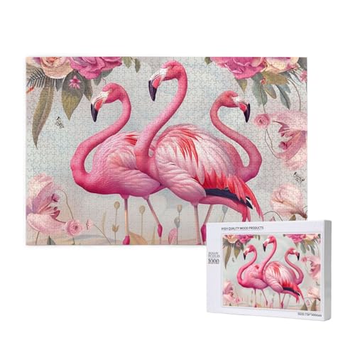 Flamingos gedrucktes Holzblock-Puzzle - 1000 Teile (verpackt) Puzzle Lernspiel - Heimdekoration Puzzle von JKSEEPYN