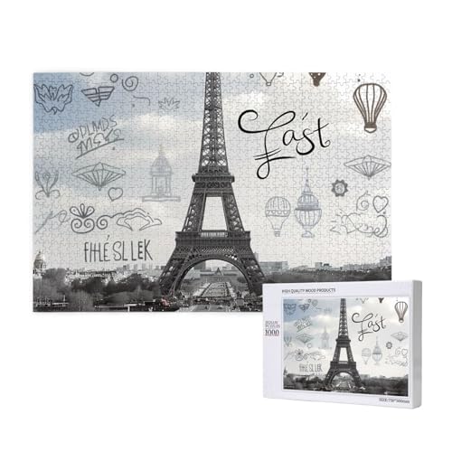 Französische Paris-Tour Eiffelturm gedrucktes Holzblock-Puzzle - 1000 Teile (verpackt) Puzzle Lernspiel - Heimdekoration Puzzle von JKSEEPYN