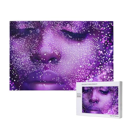 Frauengesicht mit violettem Glitzer, gedrucktes Holzblock-Puzzle – 1000 Teile (verpackt) Puzzle Lernspiel – Heimdekoration Puzzle von JKSEEPYN