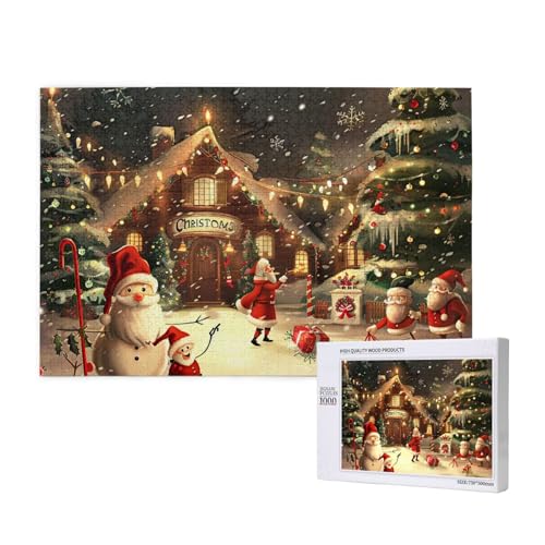 Frohe Weihnachten 1 gedrucktes Holzblock-Puzzle - 1000 Teile (Boxed) Puzzle Lernspiel - Heimdekoration Puzzle von JKSEEPYN