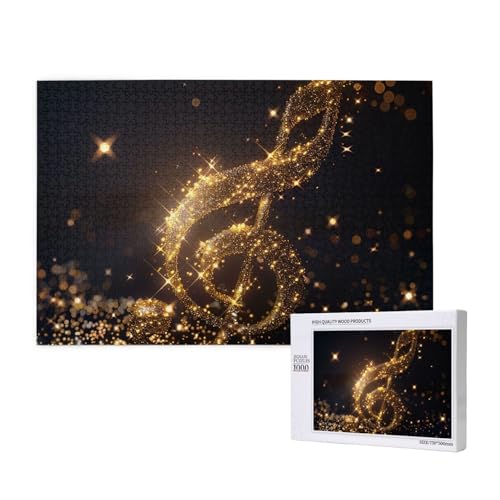 Goldene Musiknote mit gefallenem glänzendem Stern, gedrucktes Holzblock-Puzzle - 1000 Teile (verpackt) Puzzle Lernspiel - Heimdekoration Puzzle von JKSEEPYN