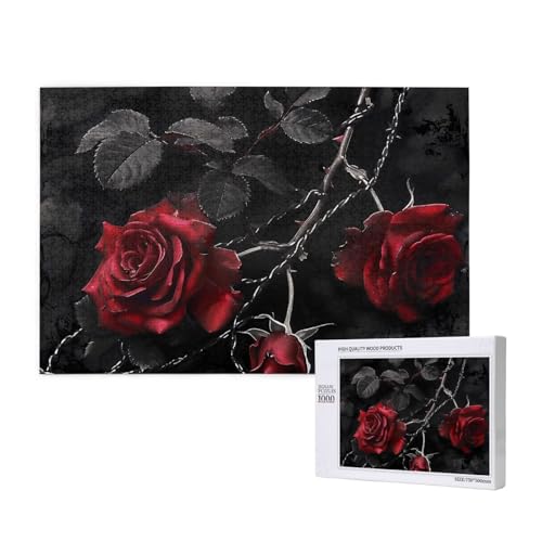 Gothic Black Roses Printed Woodblock Puzzle - 1000 Pieces (Boxed) Puzzle Education Game - Home Decoration Puzzle von JKSEEPYN