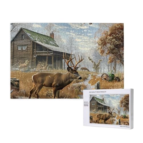 Hirschjagd gedrucktes Holzblock-Puzzle - 1000 Teile (Boxed) Puzzle Lernspiel - Heimdekoration Puzzle von JKSEEPYN