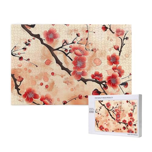 Japanisches Pflaumenblumen-gedrucktes Holzblock-Puzzle - 1000 Teile (verpackt) Puzzle Lernspiel - Heimdekoration Puzzle von JKSEEPYN