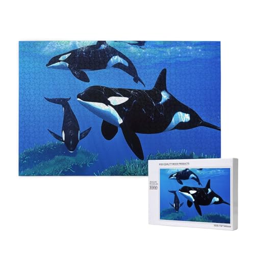 Killerwale schwimmen mit, gedrucktes Holzblock-Puzzle – 1000 Teile (verpackt) Puzzle Lernspiel – Heimdekoration Puzzle von JKSEEPYN