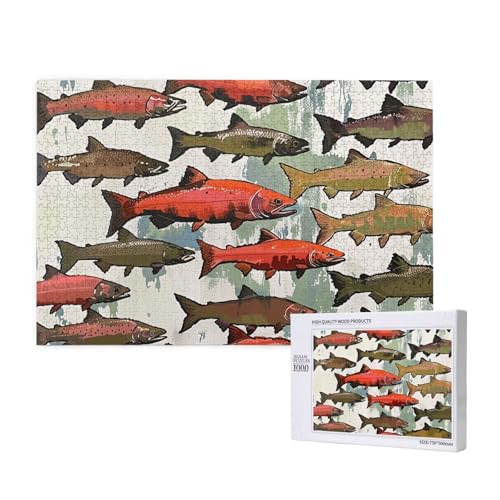 Lachs gedrucktes Holzblock-Puzzle - 1000 Teile (verpackt) Puzzle Lernspiel - Heimdekoration Puzzle von JKSEEPYN