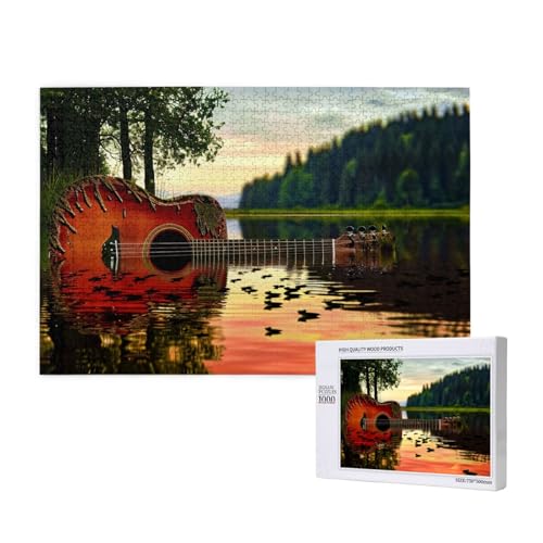 Lake Guitar Reflection Printed Woodblock Puzzle -1000 Pieces (Boxed) Puzzle Education Game - Home Decoration Puzzle von JKSEEPYN