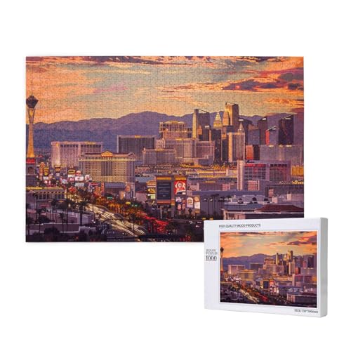 Las Vegas Sunset Printed Woodblock Puzzle -1000 Pieces (Boxed) Puzzle Education Game - Home Decoration Puzzle von JKSEEPYN