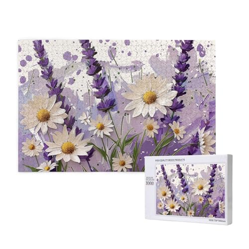 Lavender And Daisies Printed Woodblock Puzzle -1000 Pieces (Boxed) Puzzle Education Game - Home Decoration Puzzle von JKSEEPYN