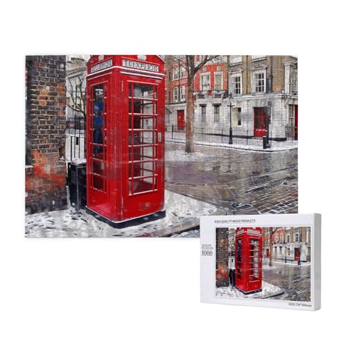 London Red Telephone Booth Printed Woodblock Puzzle -1000 Pieces (Boxed) Puzzle Education Game - Home Decoration Puzzle von JKSEEPYN