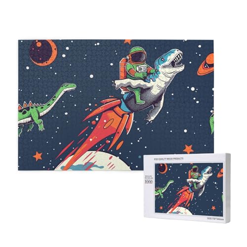 Lustiger Astronaut, niedlicher Dinosaurier-Rakete, gedrucktes Holzblock-Puzzle, 1000 Teile (verpackt), Puzzle, Lernspiel, Heimdekoration, Puzzle von JKSEEPYN