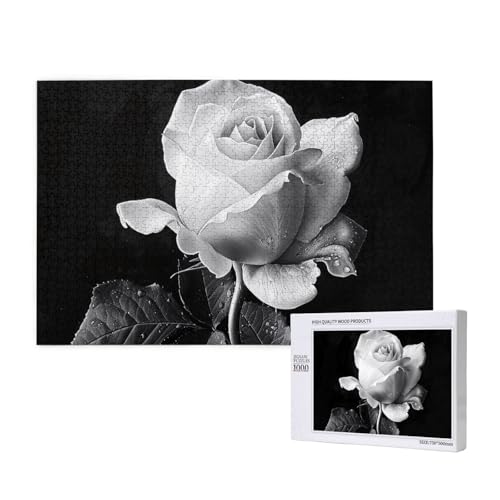 Monochrome Rose Printed Woodblock Puzzle -1000 Pieces (Boxed) Puzzle Education Game - Home Decoration Puzzle von JKSEEPYN