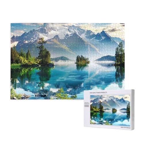 Mountain Lake View Sunny Day Nature Printed Woodblock Puzzle -1000 Pieces (Boxed) Puzzle Education Game - Home Decoration Puzzle von JKSEEPYN