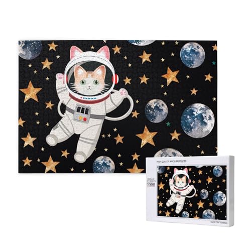 Niedliche Katze Astronaut gedruckt Holzblock Puzzle -1000 Teile (Boxed) Puzzle Bildung Spiel - Heimdekoration Puzzle von JKSEEPYN