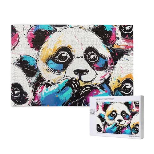 Niedliches Panda gedrucktes Holzblock-Puzzle - 1000 Teile (verpackt) Puzzle Lernspiel - Heimdekoration Puzzle von JKSEEPYN