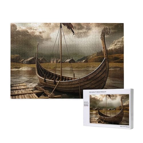 Old Boat Printed Woodblock Puzzle -1000 Pieces (Boxed) Puzzle Education Game - Home Decoration Puzzle von JKSEEPYN