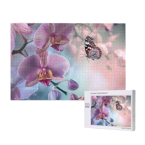 Orchidee Blume Schmetterling Weich Frisch Frühling Gedruckt Holzblock Puzzle - 1000 Teile (Box) Puzzle Bildung Spiel - Home Decoration Puzzle von JKSEEPYN