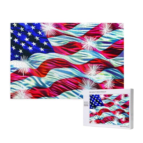 Patriotisches 4. Juli Amerikanische Flagge gedrucktes Holzblock-Puzzle – 1000 Teile (verpackt) Puzzle Lernspiel – Heimdekoration Puzzle von JKSEEPYN