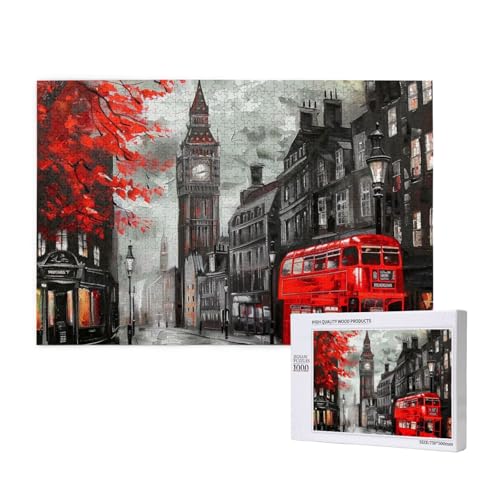 Red London Street Printed Woodblock Puzzle - 1000 Pieces (Boxed) Puzzle Education Game - Home Decoration Puzzle von JKSEEPYN