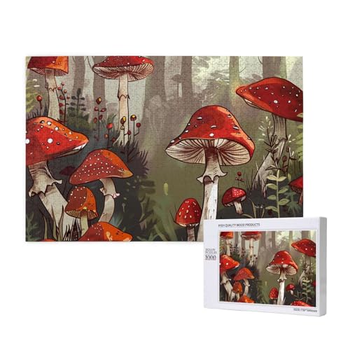 Red Mushrooms Printed Woodblock Puzzle -1000 Pieces (Boxed) Puzzle Education Game - Home Decoration Puzzle von JKSEEPYN