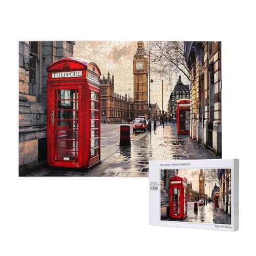 Red Phone Booth London Street Printed Woodblock Puzzle -1000 Pieces (Boxed) Puzzle Education Game - Home Decoration Puzzle von JKSEEPYN