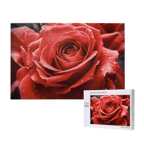 Red Rose Flower Printed Woodblock Puzzle -1000 Pieces (Boxed) Puzzle Education Game - Home Decoration Puzzle von JKSEEPYN