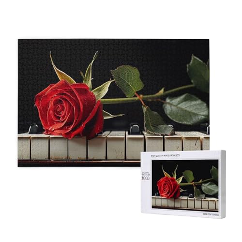 Red Rose On Piano Printed Woodblock Puzzle -1000 Pieces (Boxed) Puzzle Education Game - Home Decoration Puzzle von JKSEEPYN