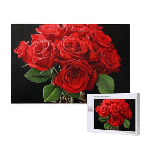 Red Rose Printed Woodblock Puzzle - 1000 Pieces (Boxed) Puzzle Education Game - Home Decoration Puzzle von JKSEEPYN