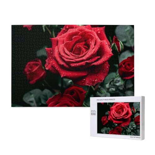 Red Rose Printed Woodblock Puzzle - 1000 Pieces (Boxed) Puzzle Education Game - Home Decoration Puzzle von JKSEEPYN