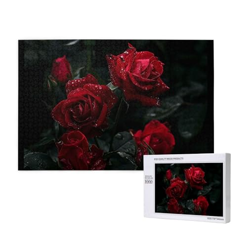 Red Roses Printed Woodblock Puzzle - 1000 Pieces (Boxed) Puzzle Education Game - Home Decoration Puzzle von JKSEEPYN