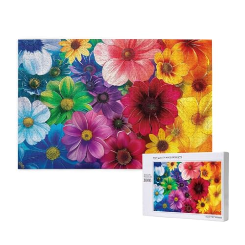 Regenbogen Blumen gedruckt Holzblock Puzzle - 1000 Teile (Boxed) Puzzle Lernspiel - Home Decoration Puzzle von JKSEEPYN