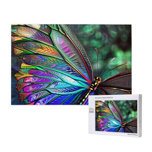 Regenbogen-Schmetterling gedrucktes Holzblock-Puzzle - 1000 Teile (verpackt) Puzzle Lernspiel - Heimdekoration Puzzle von JKSEEPYN