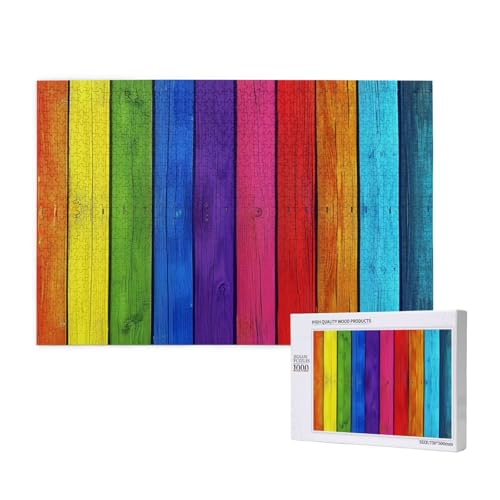 Regenbogenfarbener Holzhintergrund, bedrucktes Holzblock-Puzzle – 1000 Teile (verpackt) Puzzle, Lernspiel – Heimdekorationspuzzle von JKSEEPYN