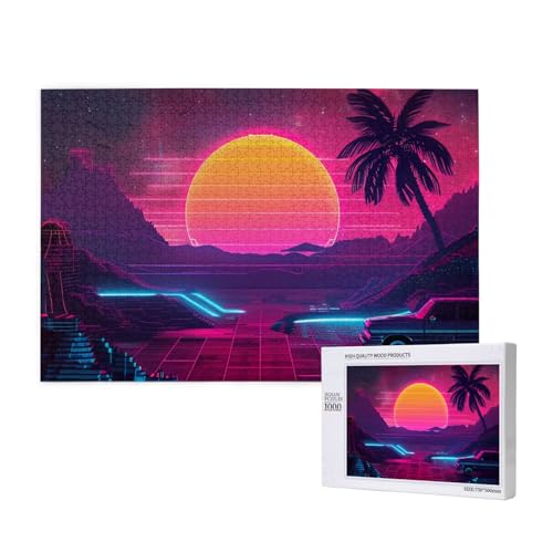 Retrowave Pictures Printed Woodblock Puzzle -1000 Pieces (Boxed) Puzzle Education Game - Home Decoration Puzzle von JKSEEPYN