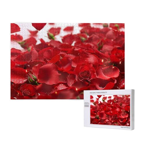 Rote Rosenblätter gedrucktes Holzblock-Puzzle - 1000 Teile (Boxed) Puzzle Lernspiel - Heimdekoration Puzzle von JKSEEPYN