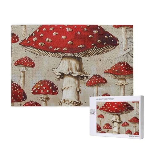 Roter weißer Pilz gedrucktes Holzblock-Puzzle - 1000 Teile (verpackt) Puzzle Lernspiel - Heimdekoration Puzzle von JKSEEPYN