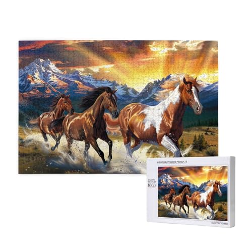 Running Horses Printed Woodblock Puzzle -1000 Pieces (Boxed) Puzzle Education Game - Home Decoration Puzzle von JKSEEPYN