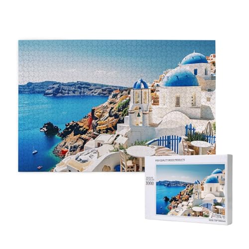 Santorini Griechische Insel Meer Blick Gedruckt Holzblock Puzzle - 1000 Teile (Box) Puzzle Bildung Spiel - Heimdekoration Puzzle von JKSEEPYN