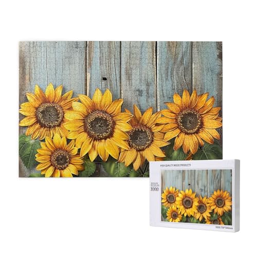 Sonnenblumen Holzbrett gedruckt Holzblock Puzzle - 1000 Teile (Boxed) Puzzle Lernspiel - Home Decoration Puzzle von JKSEEPYN