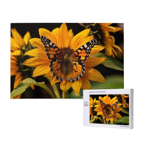 Sonnenblumen-Schmetterling gedrucktes Holzblock-Puzzle -1000 Teile (verpackt) Puzzle Lernspiel - Heimdekoration Puzzle von JKSEEPYN