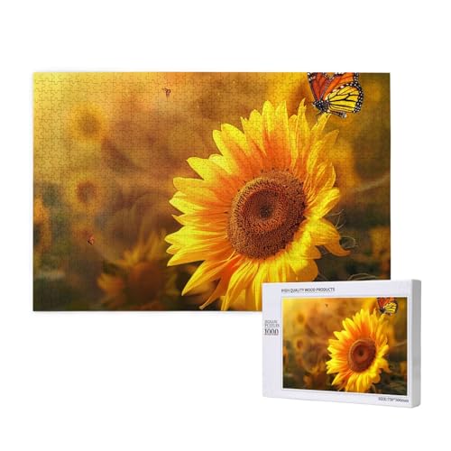 Sunny Sunflower Butterfly Printed Woodblock Puzzle -1000 Pieces (Boxed) Puzzle Education Game - Home Decoration Puzzle von JKSEEPYN