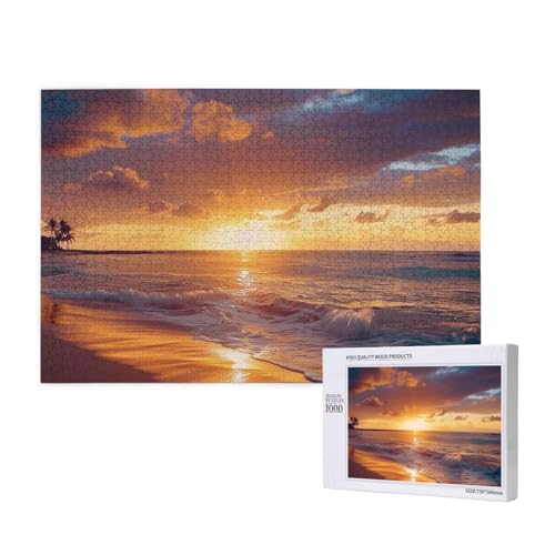 Sunset Beach Printed Woodblock Puzzle -1000 Pieces (Boxed) Puzzle Education Game - Home Decoration Puzzle von JKSEEPYN