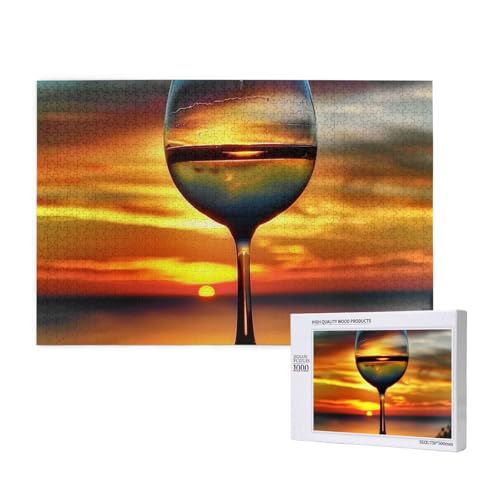 Sunset Wine Glass Printed Woodblock Puzzle -1000 Pieces (Boxed) Puzzle Education Game - Home Decoration Puzzle von JKSEEPYN