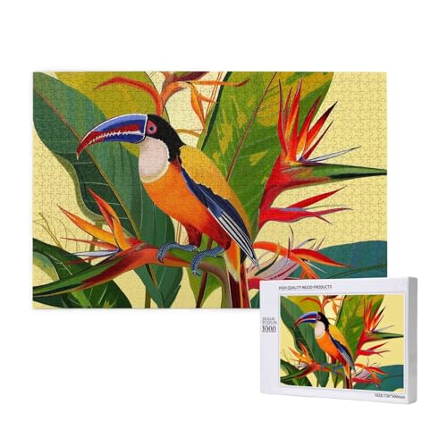 Tropischer Paradiesvogel gedrucktes Holzblock-Puzzle - 1000 Teile (verpackt) Puzzle Lernspiel - Heimdekoration Puzzle von JKSEEPYN