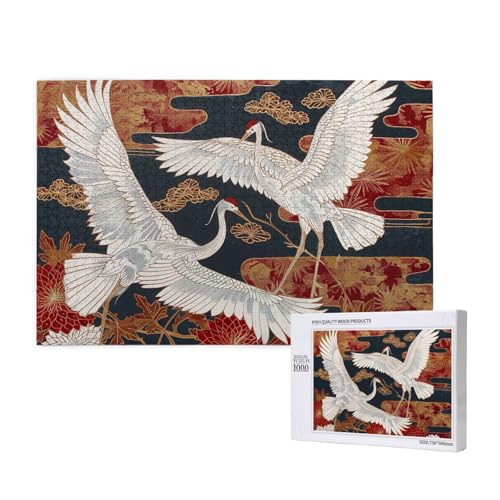 Two Cranes Chrysanthemen 1 Printed Woodblock Puzzle -1000 Pieces (Boxed) Puzzle Education Game - Home Decoration Puzzle von JKSEEPYN