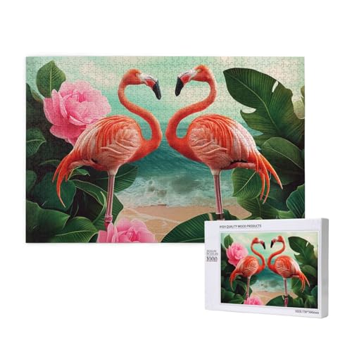 Two Flamingos Printed Woodblock Puzzle -1000 Pieces (Boxed) Puzzle Education Game - Home Decoration Puzzle von JKSEEPYN