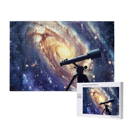 Weltraumgalaxie mit Teleskop gedrucktes Holzblock-Puzzle -1000 Teile (Boxed) Puzzle Bildung Spiel - Heimdekoration Puzzle von JKSEEPYN