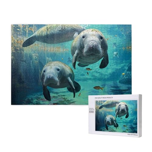 West Indian Manatees Printed Woodblock Puzzle -1000 Pieces (Boxed) Puzzle Education Game - Home Decoration Puzzle von JKSEEPYN