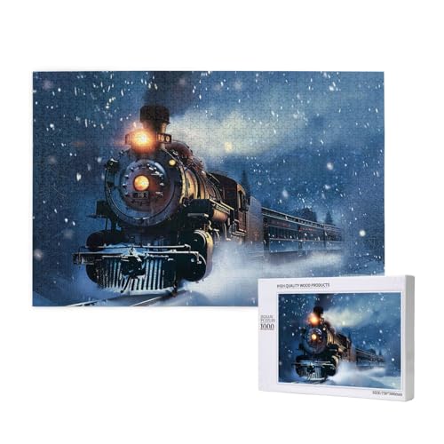 Winter Weihnachten Schnee Nacht Eisenbahn Zug Gedruckt Holzblock Puzzle -1000 Teile (Boxed) Puzzle Bildung Spiel - Heimdekoration Puzzle von JKSEEPYN