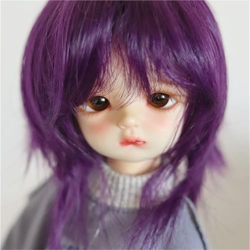 1/3 1/4 1/6 BJD Perücke, Hochtemperaturfaser-Vokuhila-Kurzhaar, vielseitige modische Wolf-Cut-Puppenperücke for das tägliche DIY-Styling(Purple,1/3(20-22.5cm)) von JKUHA